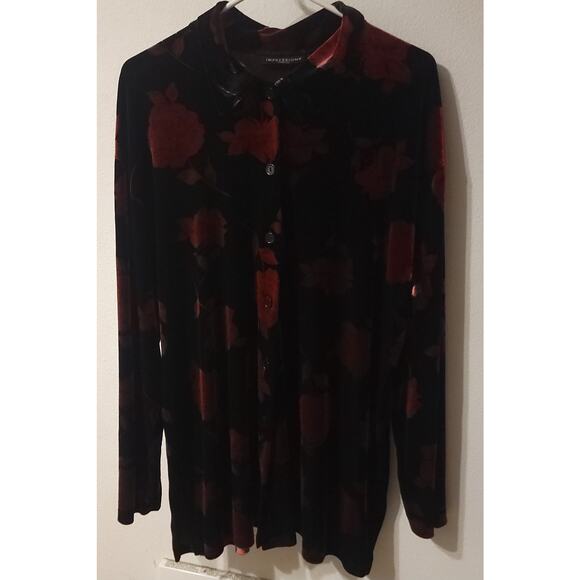 Impression Velvet Button Shirt Jacket Xlarge red Dark Floral witchy Gothic Y2k - Picture 1 of 6